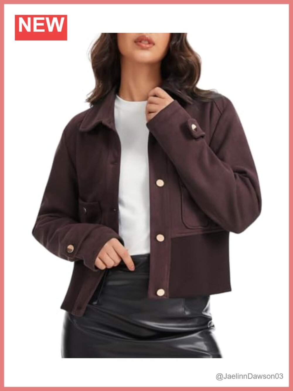 Faux Suede Cropped Button Down Jacket Casual Fall Coat